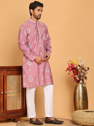 Embroidered Silk Blend Kurta Pyjama Set