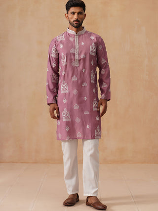Embroidered Silk Blend Kurta Pyjama Set
