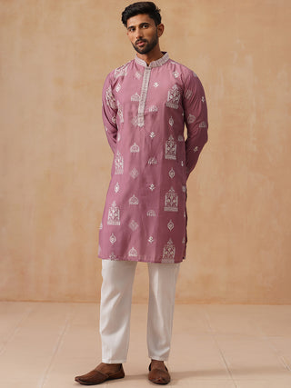 Embroidered Silk Blend Kurta Pyjama Set