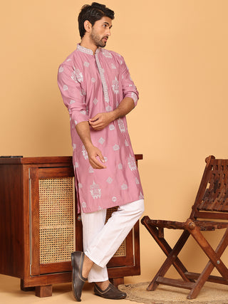 Embroidered Silk Blend Kurta Pyjama Set