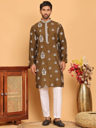 Embroidered Silk Blend Kurta Pyjama Set