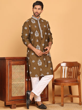 Embroidered Silk Blend Kurta Pyjama Set