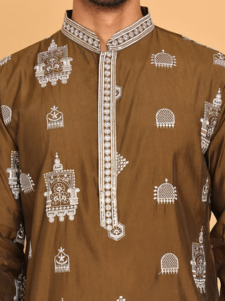 Embroidered Silk Blend Kurta Pyjama Set