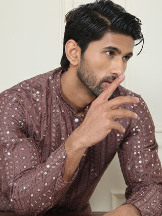 Embroidered and mirror work straight Kurta Set For Men,