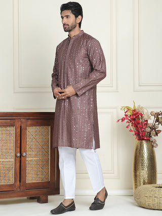 Embroidered and mirror work straight Kurta Set For Men,