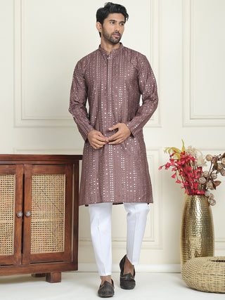 Embroidered and mirror work straight Kurta Set For Men,
