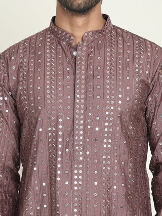 Embroidered and mirror work straight Kurta Set For Men,