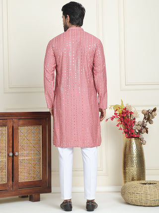 Embroidered and mirror work straight Kurta Set For Men,