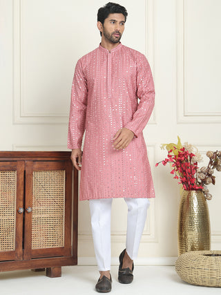 Embroidered and mirror work straight Kurta Set For Men,