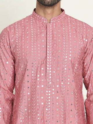Embroidered and mirror work straight Kurta Set For Men,