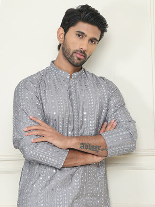 Embroidered and mirror work straight Kurta Set For Men,