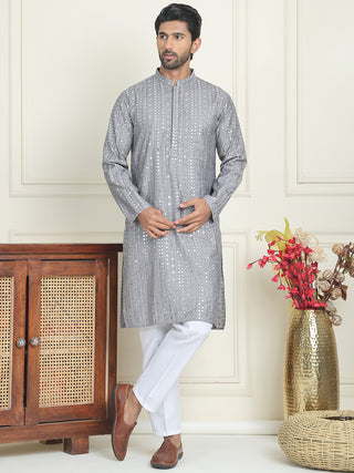 Embroidered and mirror work straight Kurta Set For Men,
