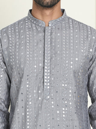 Embroidered and mirror work straight Kurta Set For Men,