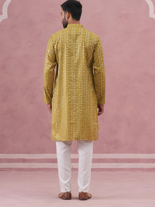 Embroidered and mirror work straight Kurta Set For Men