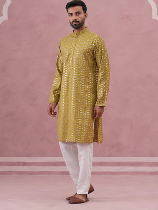 Embroidered and mirror work straight Kurta Set For Men