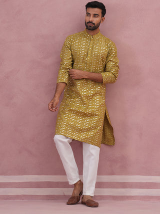 Embroidered and mirror work straight Kurta Set For Men