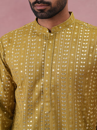 Embroidered and mirror work straight Kurta Set For Men