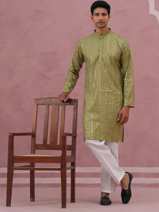 Embroidered and mirror work straight Kurta Set For Men