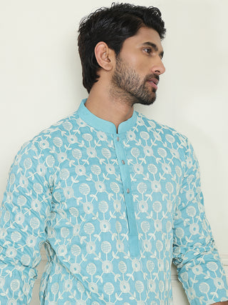 Embroidered Straight Kurta Pyjama Set For Men