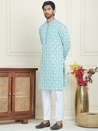 Embroidered Straight Kurta Pyjama Set For Men