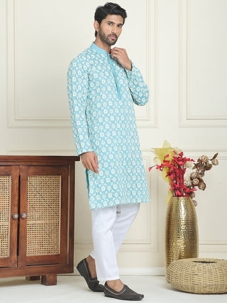Embroidered Straight Kurta Pyjama Set For Men