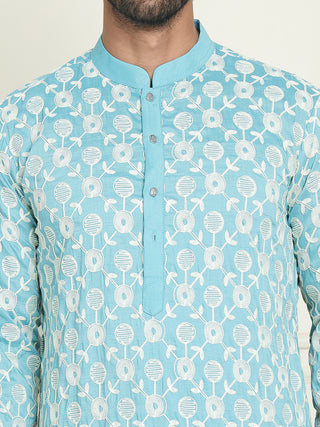 Embroidered Straight Kurta Pyjama Set For Men