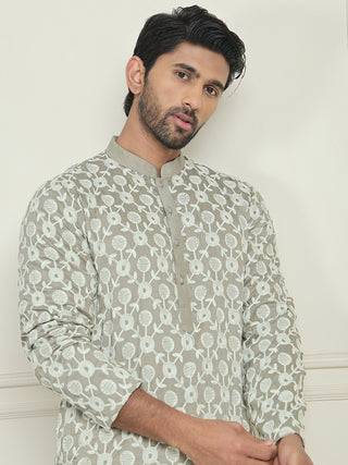 Embroidered Straight Kurta Pyjama Set For Men