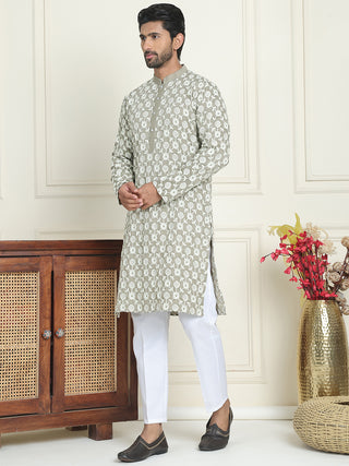 Embroidered Straight Kurta Pyjama Set For Men