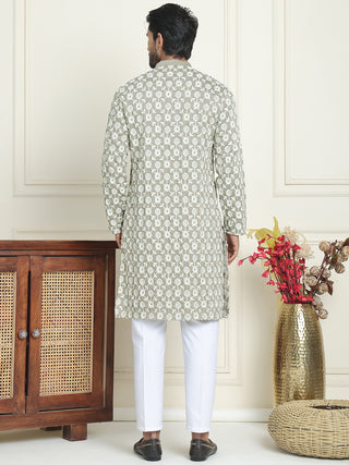 Embroidered Straight Kurta Pyjama Set For Men