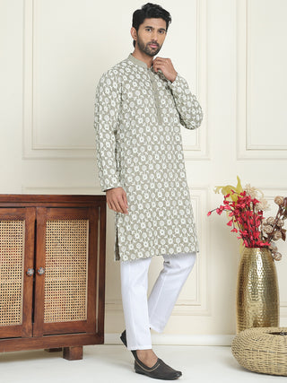 Embroidered Straight Kurta Pyjama Set For Men