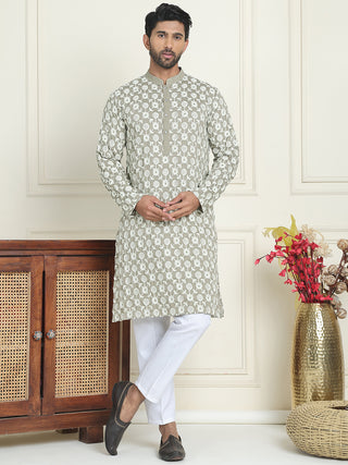 Embroidered Straight Kurta Pyjama Set For Men