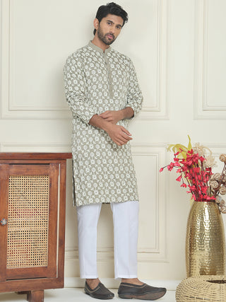Embroidered Straight Kurta Pyjama Set For Men