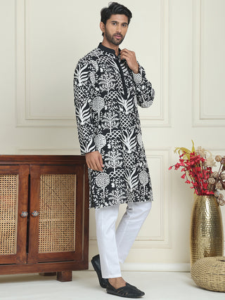 Embroidered Silk Blend Kurta Pyjama Set