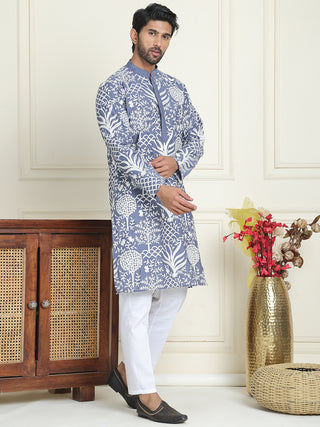 Embroidered Silk Blend Kurta Pyjama Set