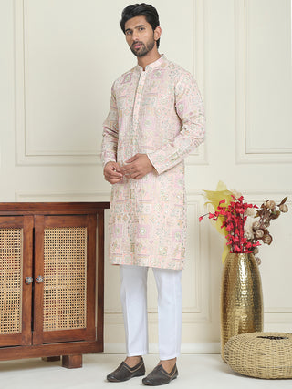 Embroidered Straight Kurta Pyjama For Men