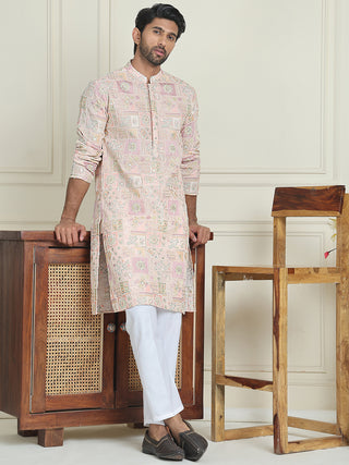 Embroidered Straight Kurta Pyjama For Men
