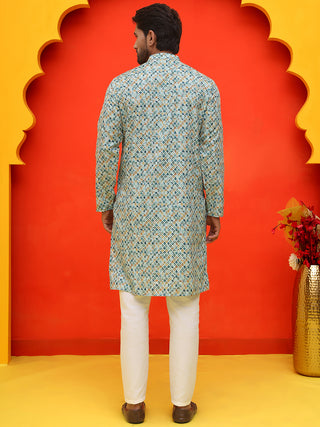 Men's Green Printed Kurta Pyjama Set