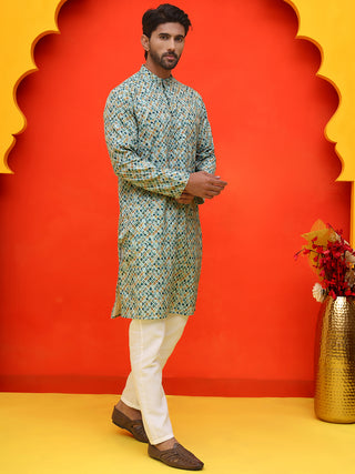 Men's Green Printed Kurta Pyjama Set