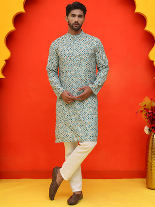 Men's Green Printed Kurta Pyjama Set