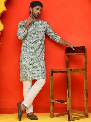 Men's Green Printed Kurta Pyjama Set