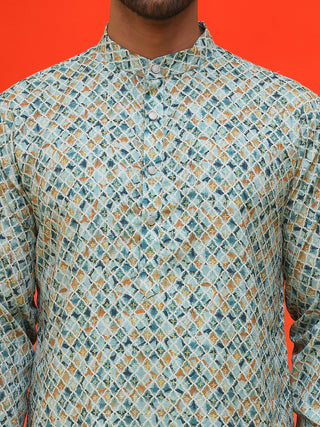 Men's Green Printed Kurta Pyjama Set