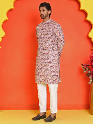 Men's Purple Printed Kurta Pyjama Set