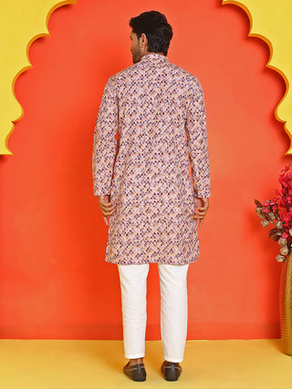 Men's Purple Printed Kurta Pyjama Set