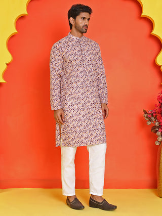 Men's Purple Printed Kurta Pyjama Set