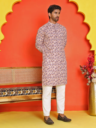 Men's Purple Printed Kurta Pyjama Set