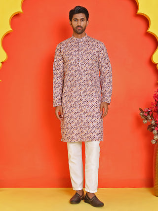 Men's Purple Printed Kurta Pyjama Set