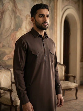 Men's Solid Pathani Kurta with Salwar