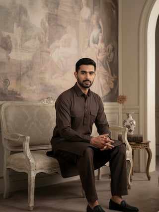 Men's Solid Pathani Kurta with Salwar