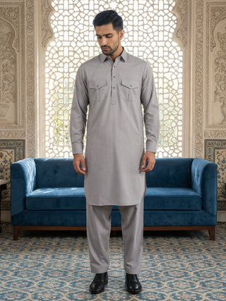 Men's Solid Pathani Kurta with Salwar
