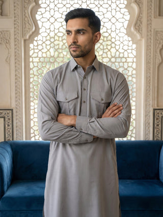 Men's Solid Pathani Kurta with Salwar